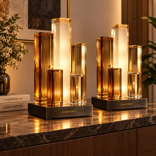 Zenalvorary™ Amber Spire — Sculptural Prism Bedside Lamp